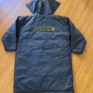 Nike 1990s Vintage Trench Coat Long Hoodie Jacket XXL Gray Yellow 920220KL4